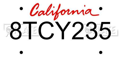 8TCY235 California License Plate