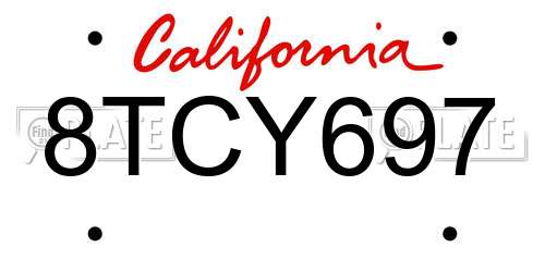 8TCY697 California License Plate