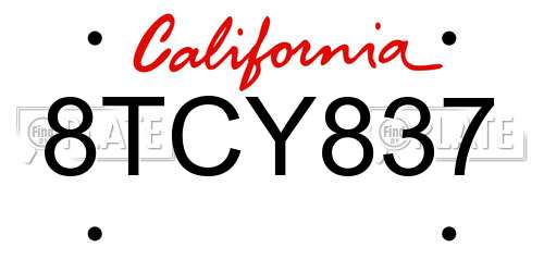 8TCY837 California License Plate
