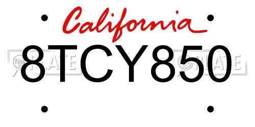 8TCY850 California License Plate