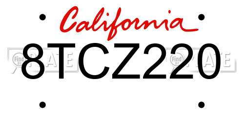 8TCZ220 California License Plate