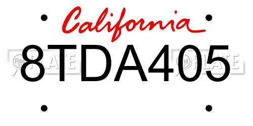 8TDA405 California License Plate