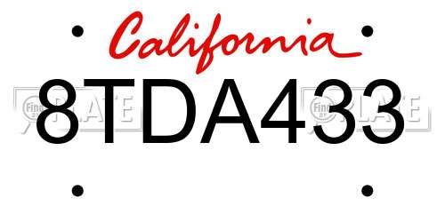 8TDA433 California License Plate