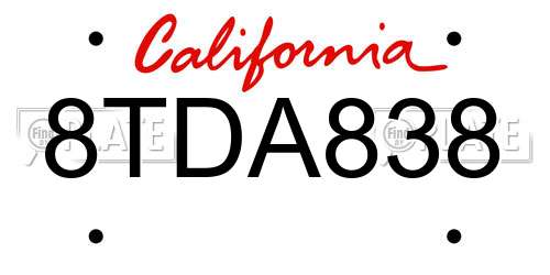 8TDA838 California License Plate
