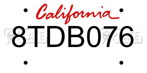 8TDB076 California License Plate