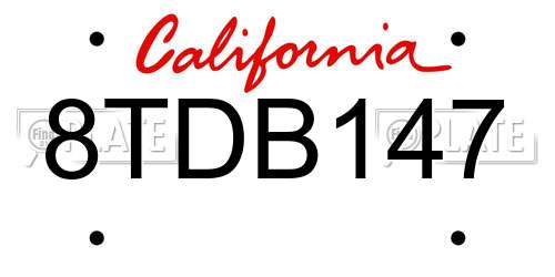8TDB147 California License Plate