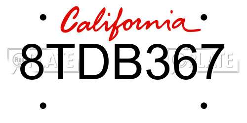 8TDB367 California License Plate