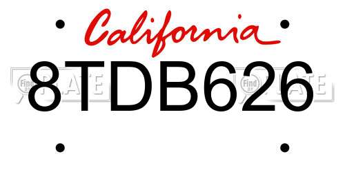 8TDB626 California License Plate