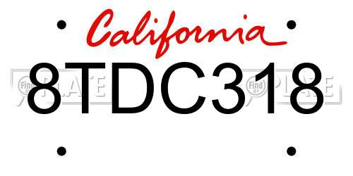 8TDC318 California License Plate