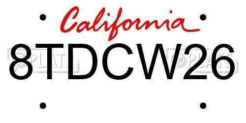 8TDCW26 California License Plate