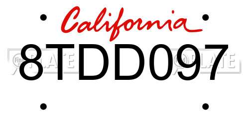 8TDD097 California License Plate