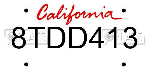 8TDD413 California License Plate