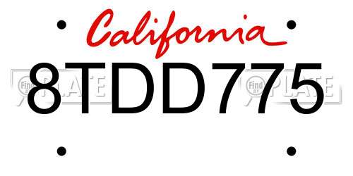 8TDD775 California License Plate