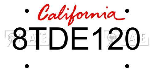 8TDE120 California License Plate