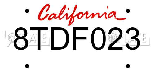 8TDF023 California License Plate