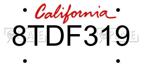 8TDF319 California License Plate