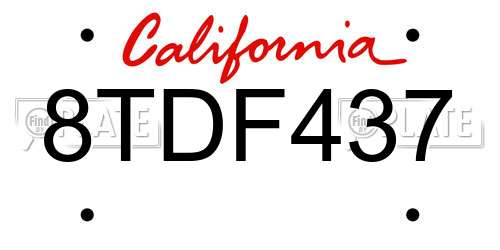 8TDF437 California License Plate