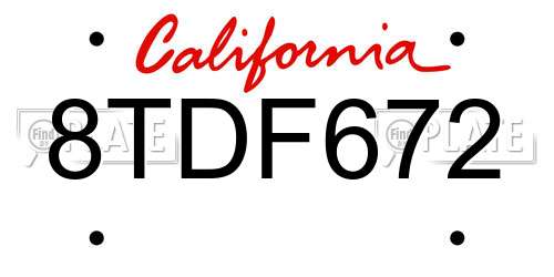 8TDF672 California License Plate