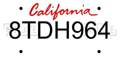 8TDH964 California License Plate
