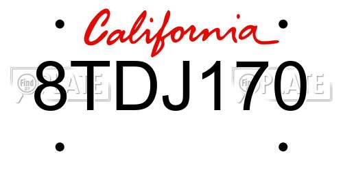 8TDJ170 California License Plate