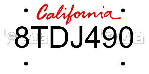 8TDJ490 California License Plate