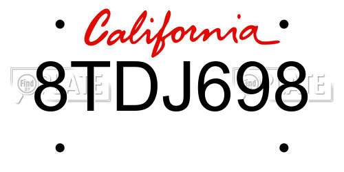 8TDJ698 California License Plate