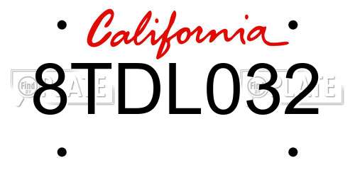 8TDL032 California License Plate