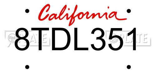 8TDL351 California License Plate