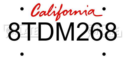 8TDM268 California License Plate