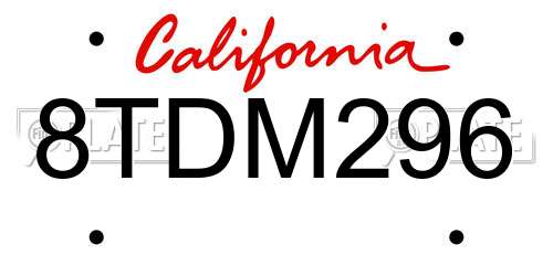 8TDM296 California License Plate