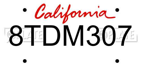 8TDM307 California License Plate