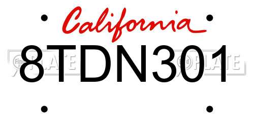 8TDN301 California License Plate