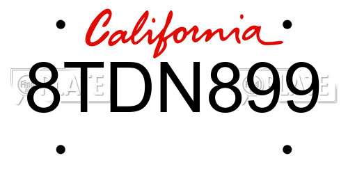 8TDN899 California License Plate