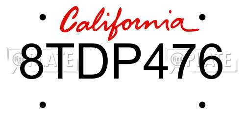 8TDP476 California License Plate