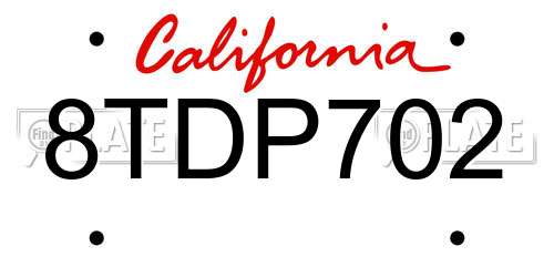 8TDP702 California License Plate