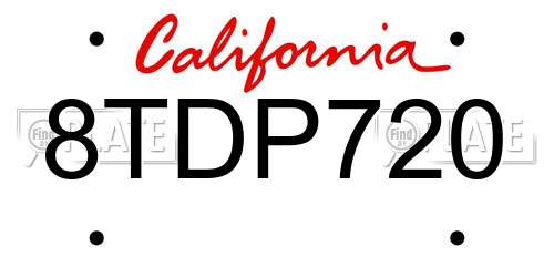 8TDP720 California License Plate
