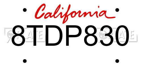 8TDP830 California License Plate