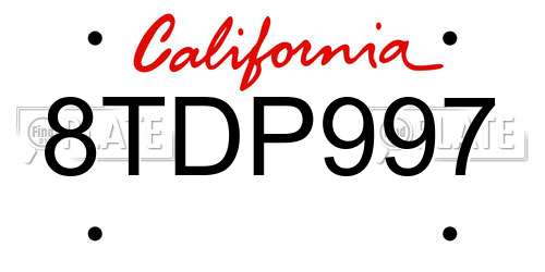 8TDP997 California License Plate