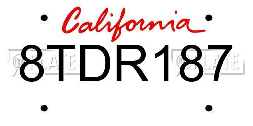 8TDR187 California License Plate