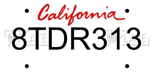 8TDR313 California License Plate