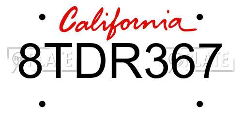 8TDR367 California License Plate