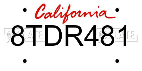 8TDR481 California License Plate