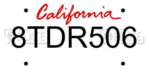 8TDR506 California License Plate