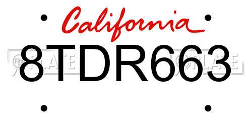 8TDR663 California License Plate