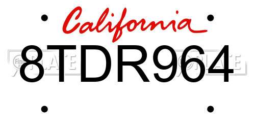 8TDR964 California License Plate