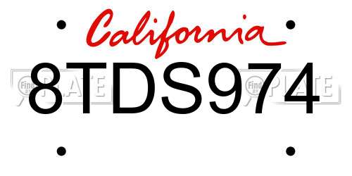 8TDS974 California License Plate