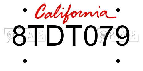 8TDT079 California License Plate