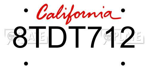 8TDT712 California License Plate