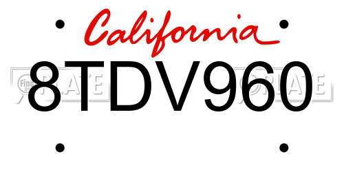 8TDV960 California License Plate