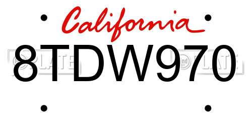 8TDW970 California License Plate